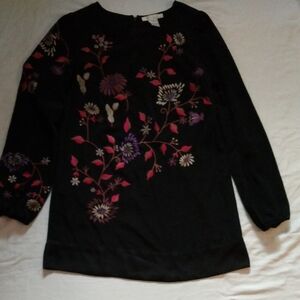 WD.NY Black Blouse with Pink and Purple Floral Design
